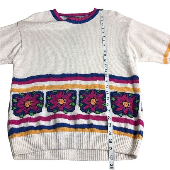 Vintage Levis Sweater Womens Small Floral Oversized Knit Short Sleeve 80s 90s - Picture 12 of 13